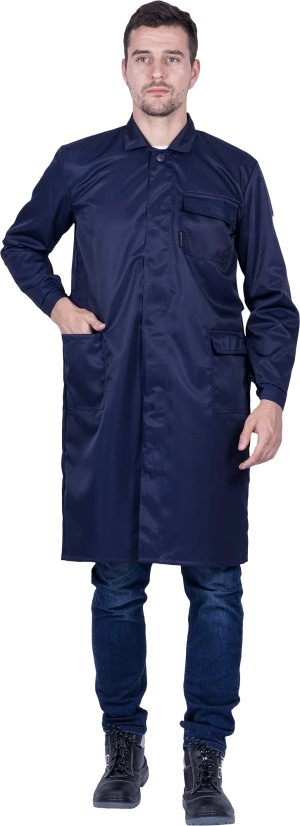 Халат мужской от растворов кислот и щелочей, механических воздействий, темно-синий Хал 008
