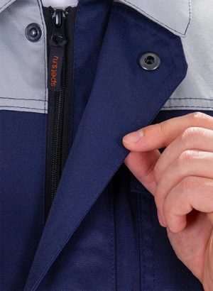 Костюм мужской ТЕХНИК 2 от механических воздействий и ОПЗ (куртка, полукомбинезон), темно-синий/серый Кос 099