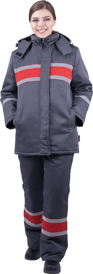 Костюм АНГАРА зимний, серый-красный, женский Кос 469