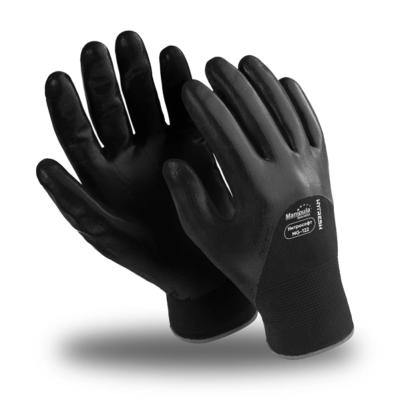 Перчатки НИТРОСОФТ (MG-122), нейлон, нитрил 3/4, оверлок, цвет черный (РФ) Пер 692/1
