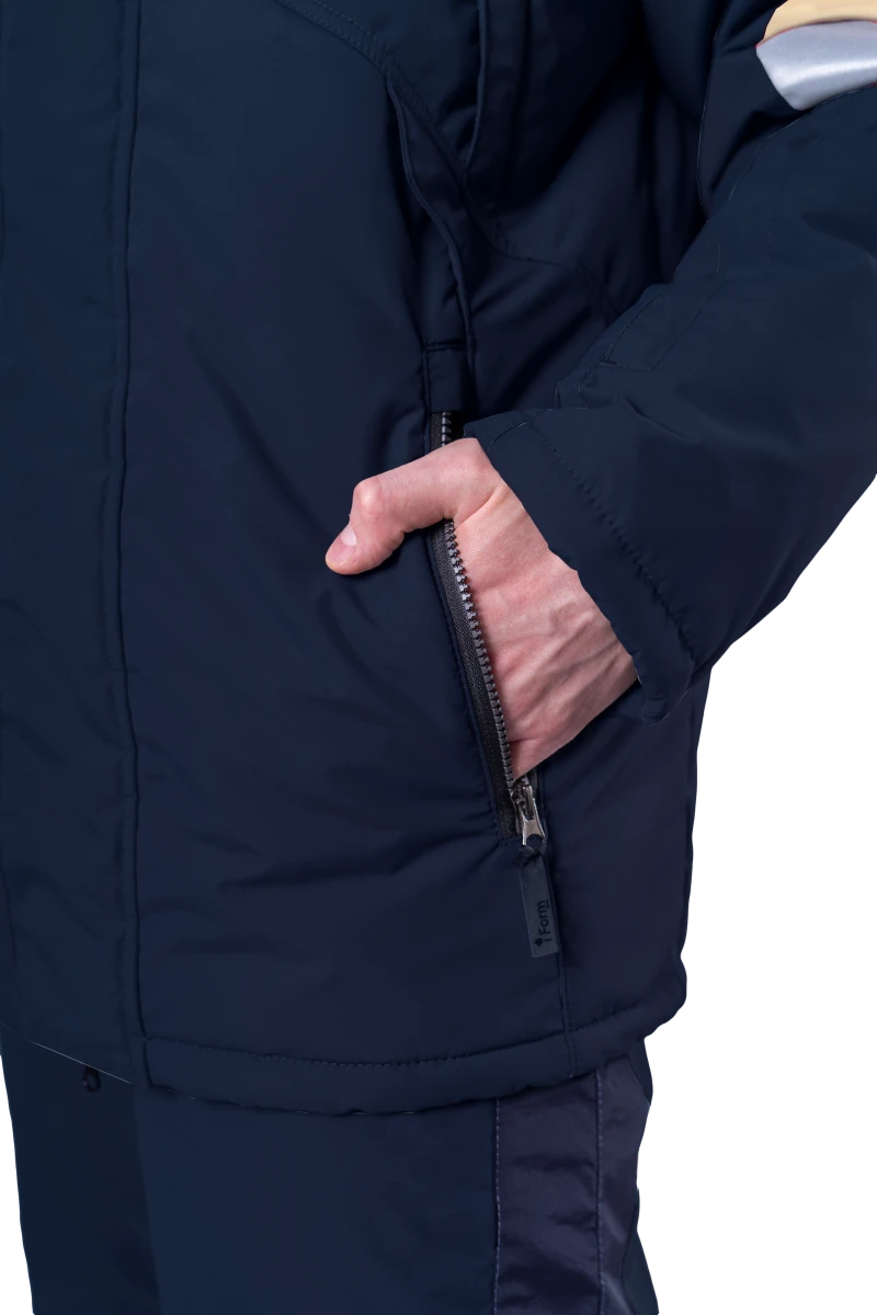 Куртка мужская ХАЙ-ТЕК SAFETY от пониженных температур воздуха и ветра, механических воздействий и ОПЗ, синий/бежевый Кур 214