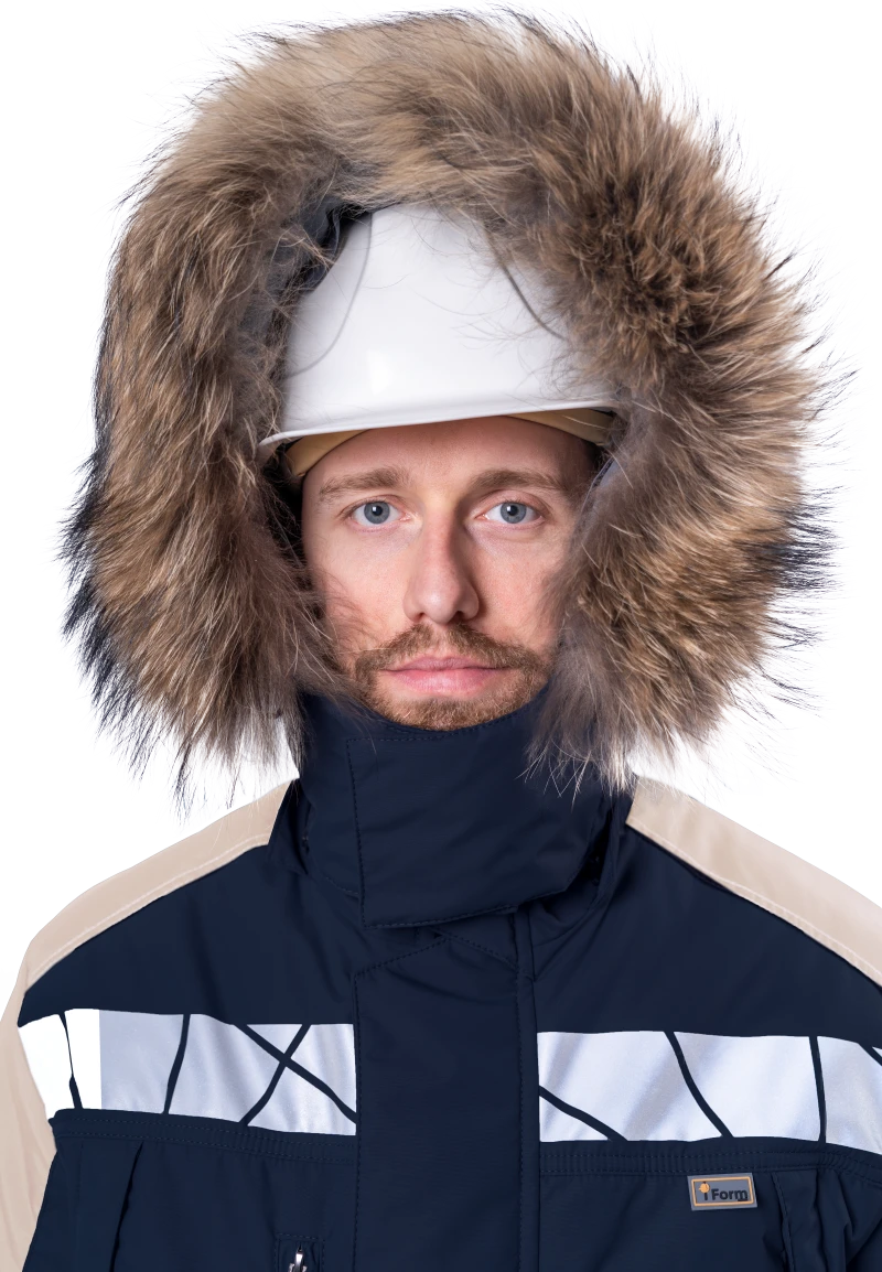 Куртка мужская ХАЙ-ТЕК SAFETY от пониженных температур воздуха и ветра, механических воздействий и ОПЗ, синий/бежевый Кур 214