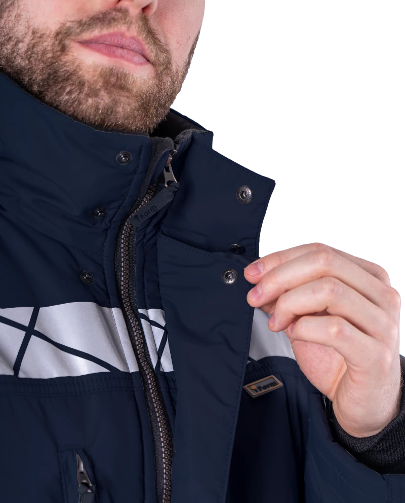 Куртка мужская ХАЙ-ТЕК SAFETY от пониженных температур воздуха и ветра, механических воздействий и ОПЗ, синий/бежевый Кур 214