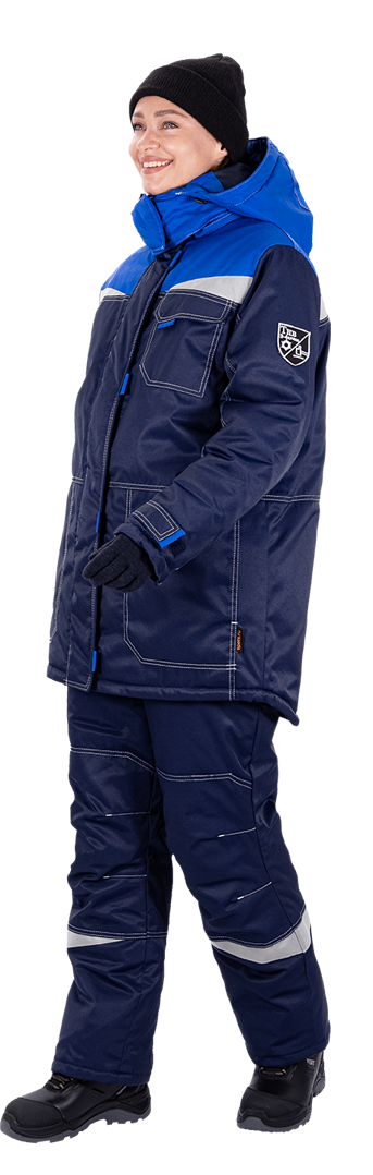Костюм женский КМ-10 ЛЮКС от пониженных температур воздуха и ветра, механических воздействий и ОПЗ (куртка, брюки), синий/василек