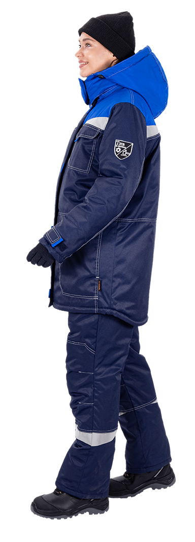 Костюм женский КМ-10 ЛЮКС от пониженных температур воздуха и ветра, механических воздействий и ОПЗ (куртка, брюки), синий/василек