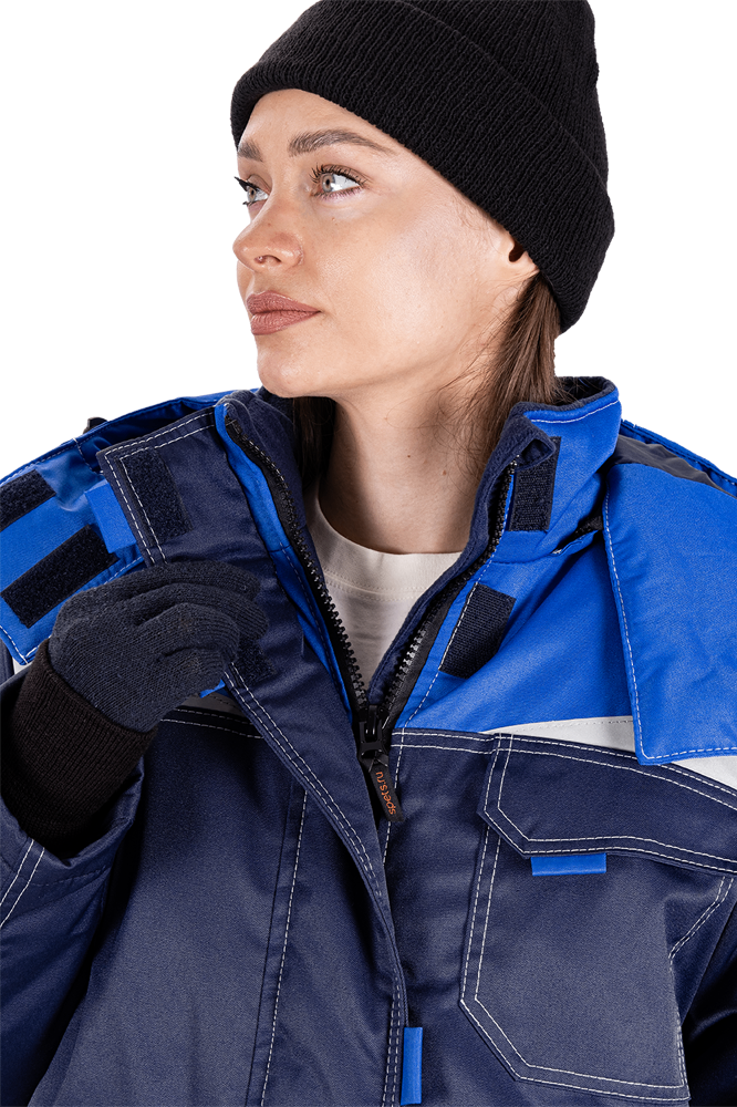 Костюм женский КМ-10 ЛЮКС от пониженных температур воздуха и ветра, механических воздействий и ОПЗ (куртка, брюки), синий/василек